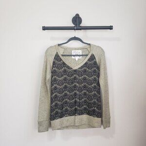 Chelsea & Violet Olive Green Black Lace Long Sleeve Sweater Top Size XS